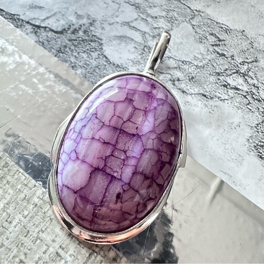 Artisan Handcrafted Jewelry Dyed Purple Agate Dragon Vein Stone Pendant 3331